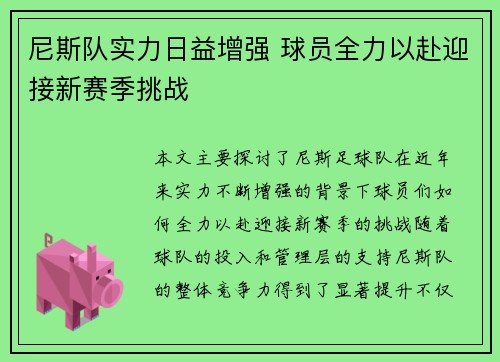 尼斯队实力日益增强 球员全力以赴迎接新赛季挑战