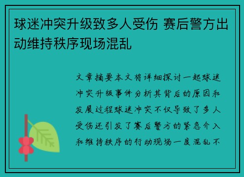 球迷冲突升级致多人受伤 赛后警方出动维持秩序现场混乱