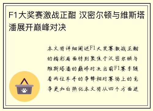 F1大奖赛激战正酣 汉密尔顿与维斯塔潘展开巅峰对决