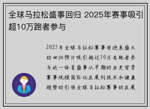 全球马拉松盛事回归 2025年赛事吸引超10万跑者参与